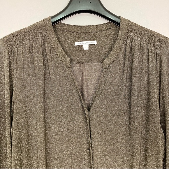 Amanda Uprichard Metallic Mini Dress Women’s Size L Button Front Elastic Waist - Picture 3 of 8